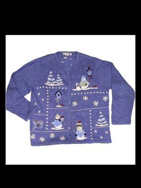 Granny core Grandma Core Cottage Core Snowman Holiday Cardigani Sweater